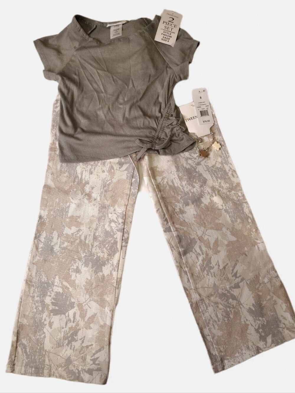 Tween Diva Girls’ 2-Piece Set Size 8 Sage NWT + Bracelet